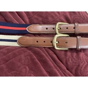 2 Torino Men's Sz 46 Red/navy & Tan/blue european ribbed striped surcingle belt